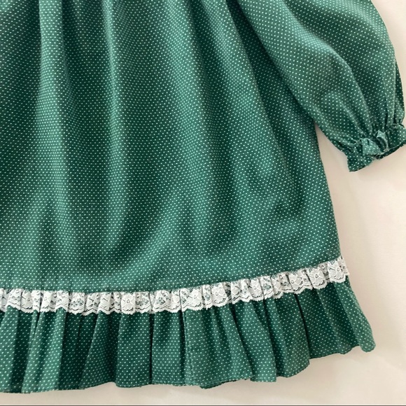 Vintage USA Girls Green Holiday Ruffle Lace Dress - Picture 10 of 11